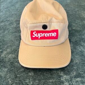Supreme Beige Cap with Red Logo